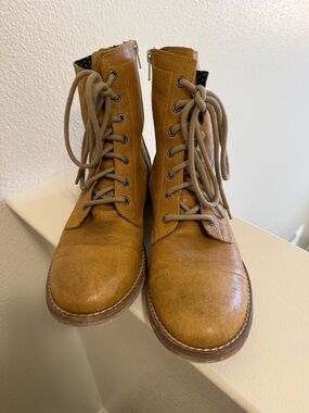 Free People Tan Lace-Up Combat Booties